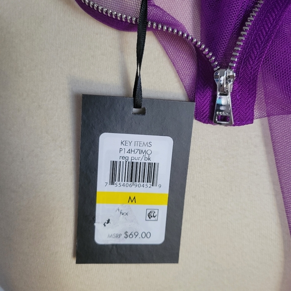 NWT! DKNY Purple Sheer Tulle Overlay Puffy Sleeve Blouse Top SZ M - Picture 7 of 8